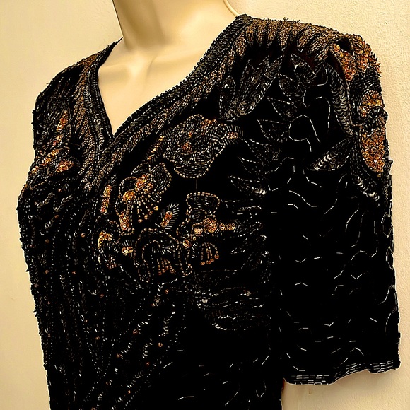 VTG beaded cocktail holiday sparkle dress - Picture 3 of 14